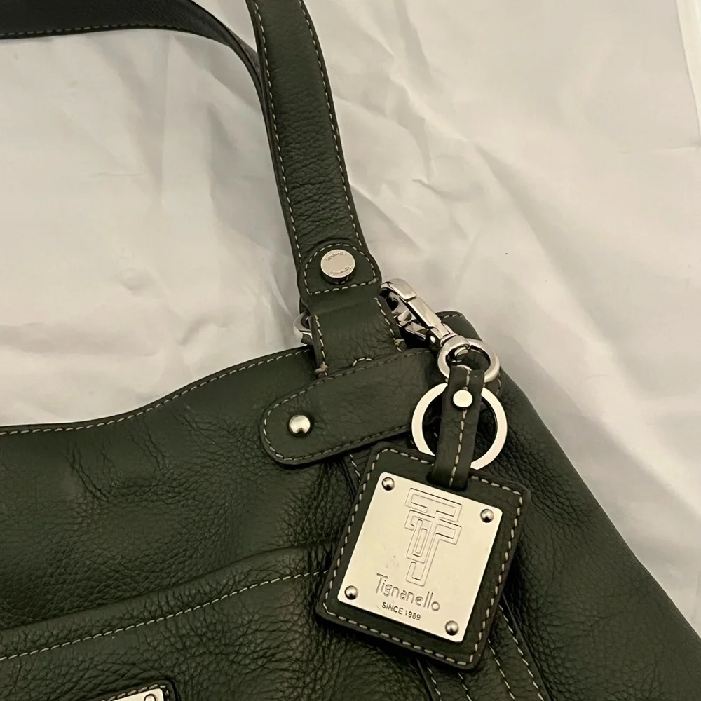Tignanello Olive Green Leather Shoulder Bag